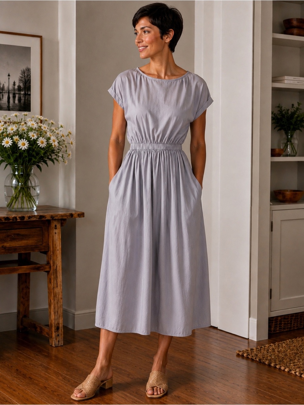 BLACK CRANE Cotton Midi Dress – Blue Gray – Size 12/14